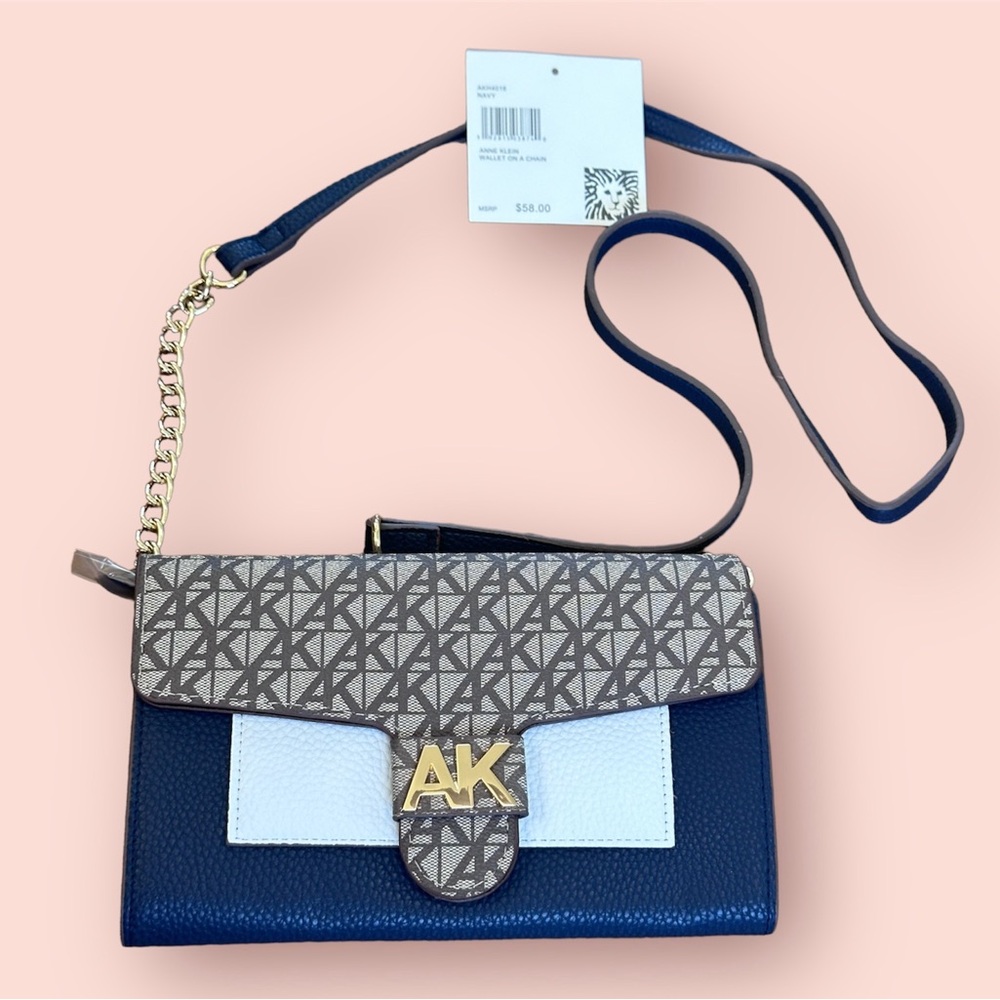 ANNE KLEIN Shoulder bag- Wallet on a chain - Navy with Canvas